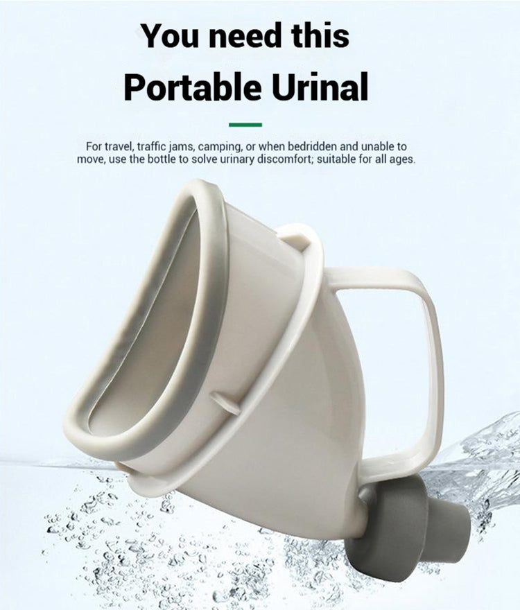 Mictório portátil unissexo para emergências em viagem, com funil para utilização em acampamentos ao ar livre.