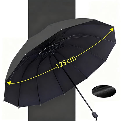 Guarda-chuva extragrande, com 12 varetas, dobrável, impermeável, resistente à neve e ao vento, grande, reforçado e ampliado para acomodar três pessoas.