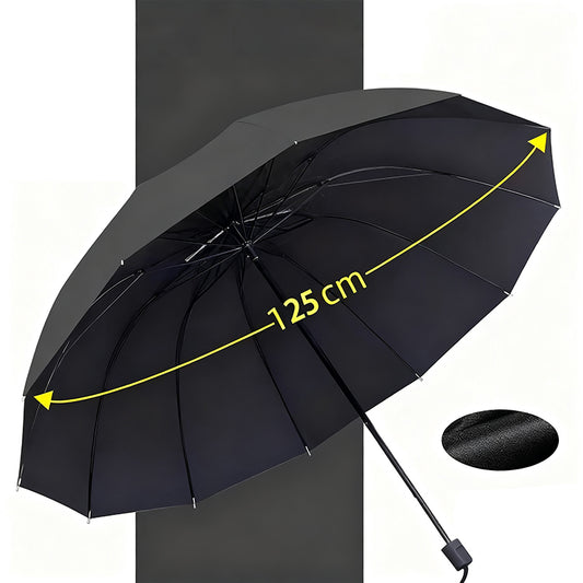 Guarda-chuva extragrande, com 12 varetas, dobrável, impermeável, resistente à neve e ao vento, grande, reforçado e ampliado para acomodar três pessoas.
