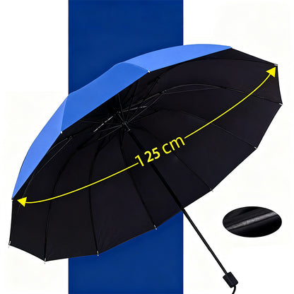 Guarda-chuva extragrande, com 12 varetas, dobrável, impermeável, resistente à neve e ao vento, grande, reforçado e ampliado para acomodar três pessoas.