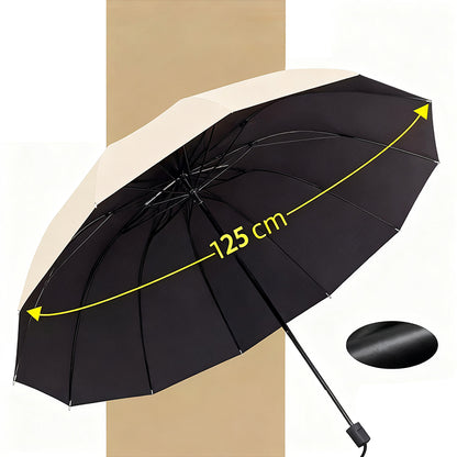 Guarda-chuva extragrande, com 12 varetas, dobrável, impermeável, resistente à neve e ao vento, grande, reforçado e ampliado para acomodar três pessoas.