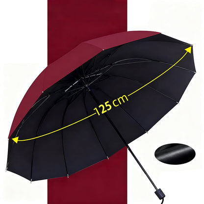 Guarda-chuva extragrande, com 12 varetas, dobrável, impermeável, resistente à neve e ao vento, grande, reforçado e ampliado para acomodar três pessoas.