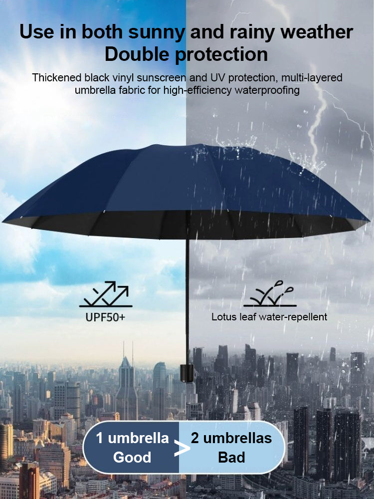 Guarda-chuva extragrande, com 12 varetas, dobrável, impermeável, resistente à neve e ao vento, grande, reforçado e ampliado para acomodar três pessoas.