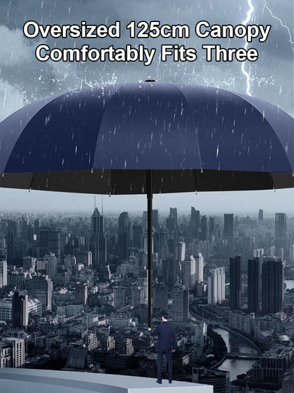 Guarda-chuva extragrande, com 12 varetas, dobrável, impermeável, resistente à neve e ao vento, grande, reforçado e ampliado para acomodar três pessoas.