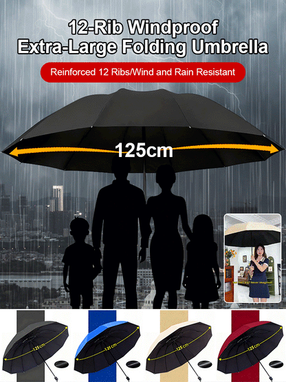 Guarda-chuva extragrande, com 12 varetas, dobrável, impermeável, resistente à neve e ao vento, grande, reforçado e ampliado para acomodar três pessoas.