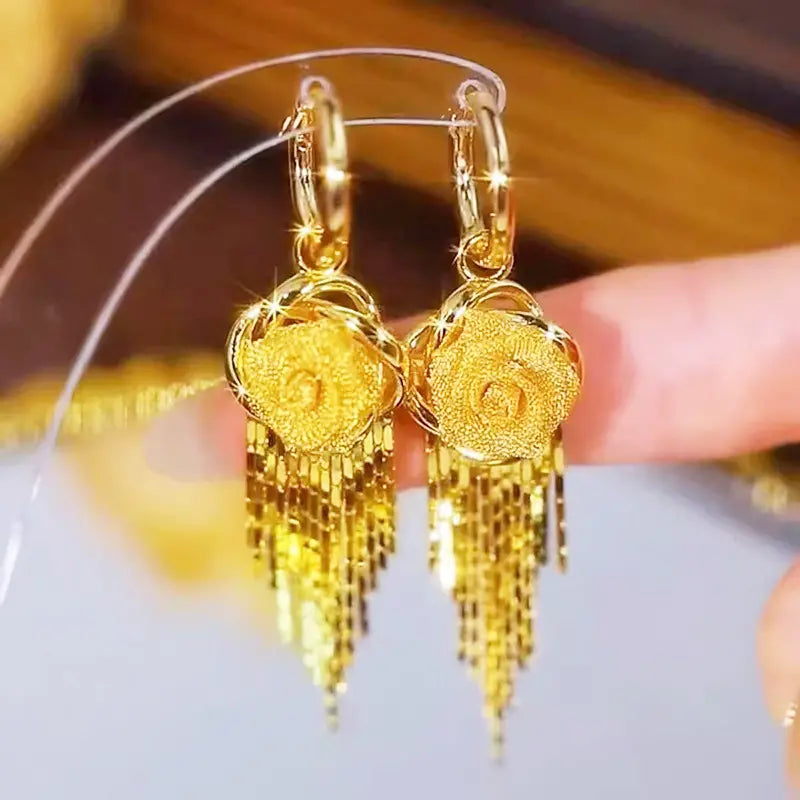 ✨💎Brincos de Rosa em Ouro 14k
