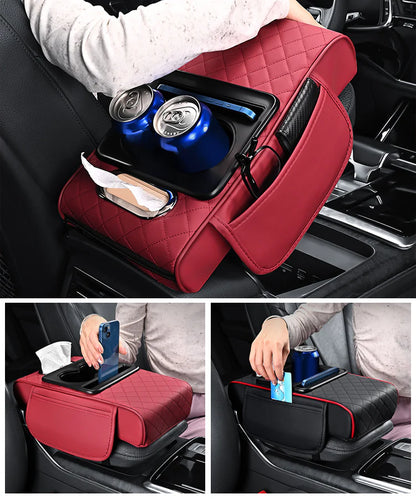 🚗Apoio de braço universal 4 em 1 em pele para automóvel ✅ Suporte para lenços embutido ✅ Suporte para copos