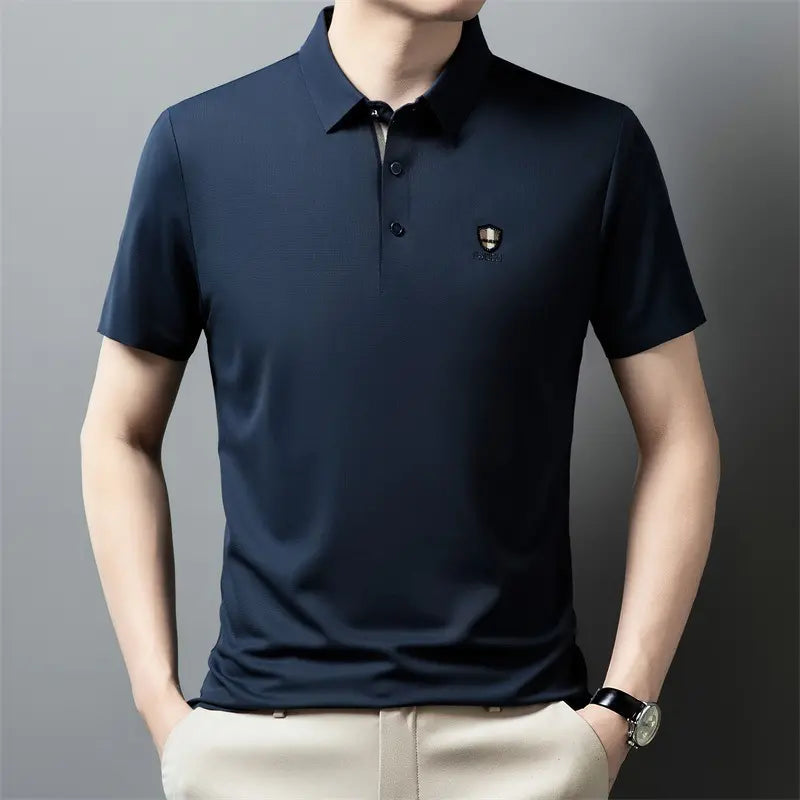 【M-4XL】Nova Camisola Polo Casual de Manga Curta com Lapela em Seda Gelo, Coleção Verão 2026