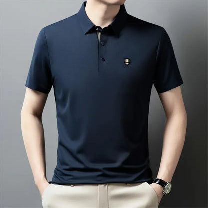 【M-4XL】Nova Camisola Polo Casual de Manga Curta com Lapela em Seda Gelo, Coleção Verão 2026