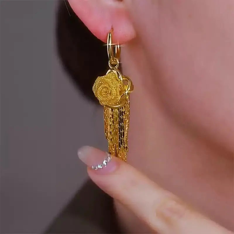 ✨💎Brincos de Rosa em Ouro 14k