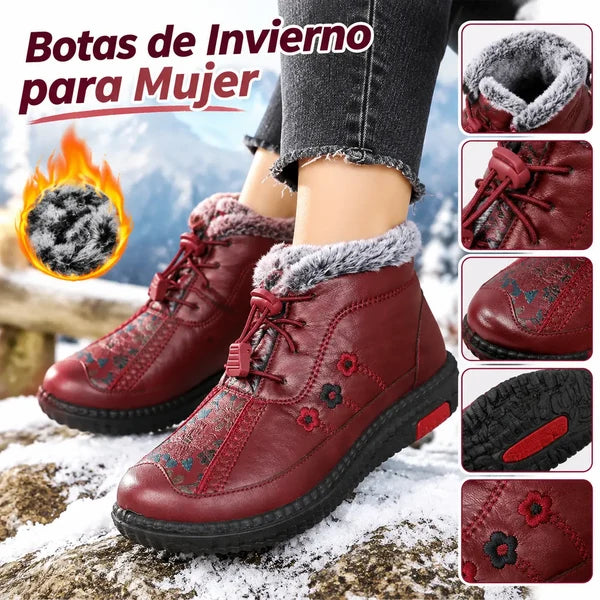 🔥【Tamanhos 35-40】Botas de senhora em pele genuína, forradas com pelúcia, quentes e antiderrapantes.