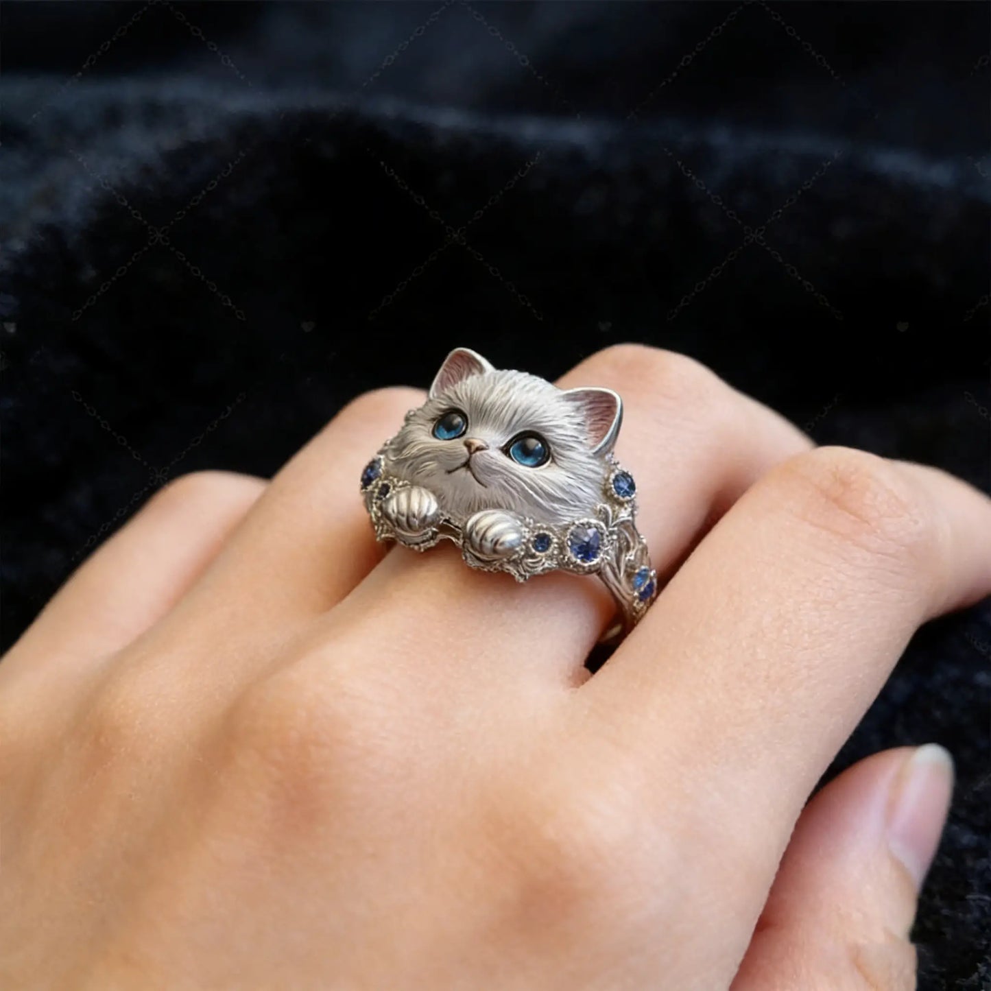 🎁😍🎁😍Dois artigos por apenas 29 euros: um anel de gatinho simples e elegante em prata de lei 925 com incrustações de diamantes.