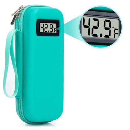 Estojo térmico para insulina com visor de temperatura.