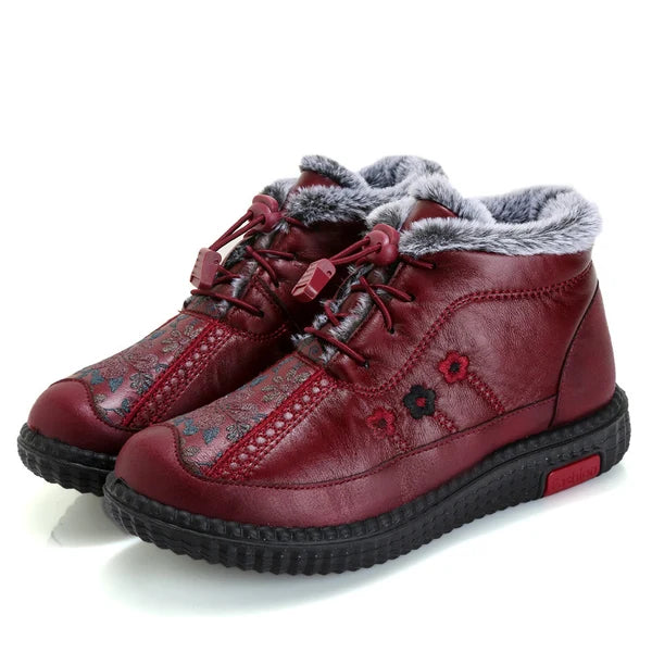 🔥【Tamanhos 35-40】Botas de senhora em pele genuína, forradas com pelúcia, quentes e antiderrapantes.