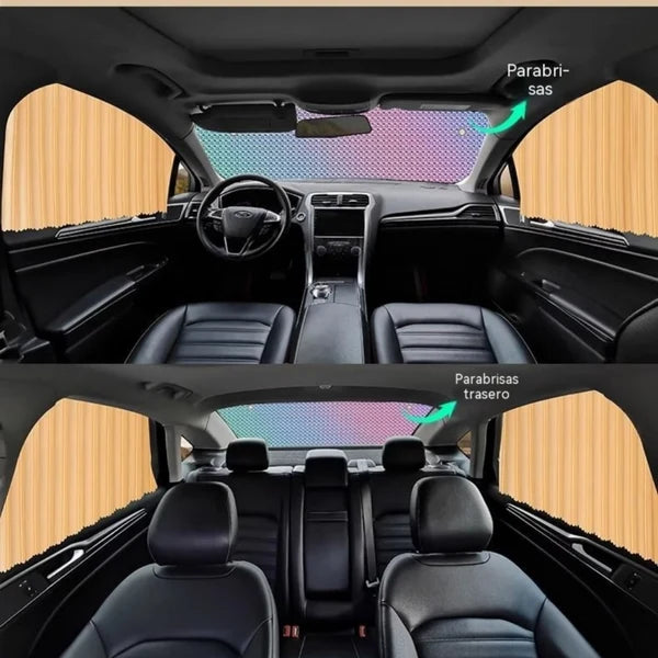 🔥【Conjunto de 4 peças】 Cortina de proteção solar para janela de carro com calha deslizante e isolamento térmico