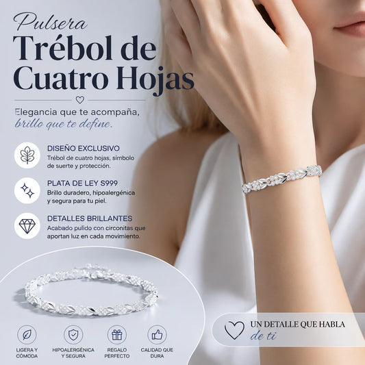 😀👉💖🍀Adoro a nova pulseira da moda em prata 925 com trevo de quatro folhas para mulher