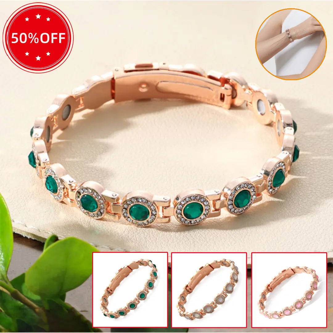 ✨Pulseira magnética de liga metálica elegante e luxuosa, pulseira magnética de zircónias cúbicas em cobre puro