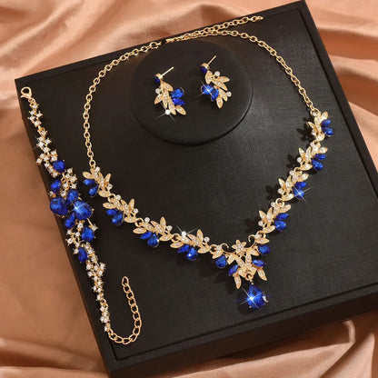 🔥💎✨Conjunto de joias de alta qualidade com pendentes em forma de gota, banhados a ouro (três peças): Colar + Pulseira + Brincos