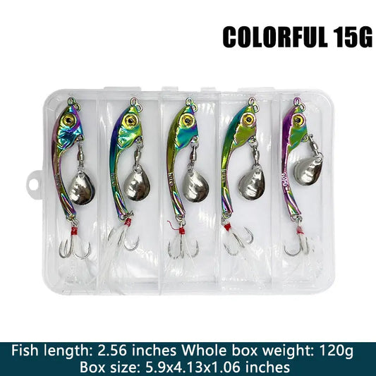 🐟🎣【5/10/15 peças】Isca de pesca Luya, brilhante, colorida e de longo alcance, feita de liga de zinco