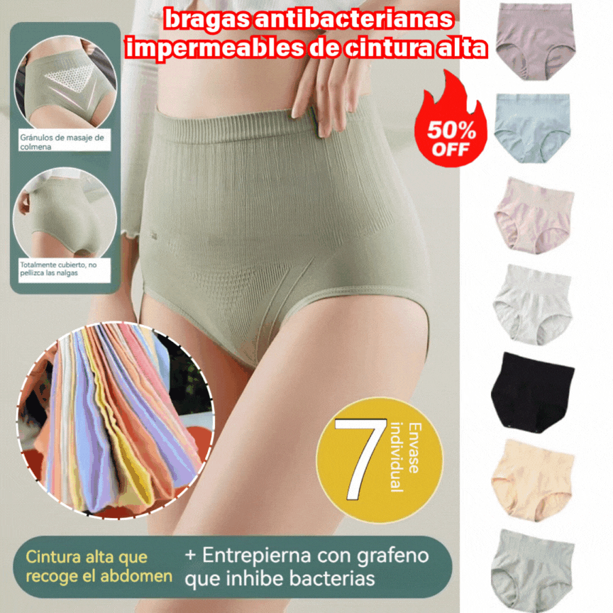 [7/14 peças] Roupa interior impermeável e antibacteriana de cintura alta