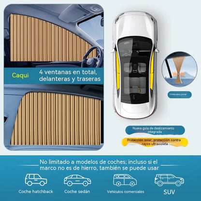 [Conjunto de 4 peças] Cortina de proteção solar para janela de automóvel com calha deslizante e isolamento térmico