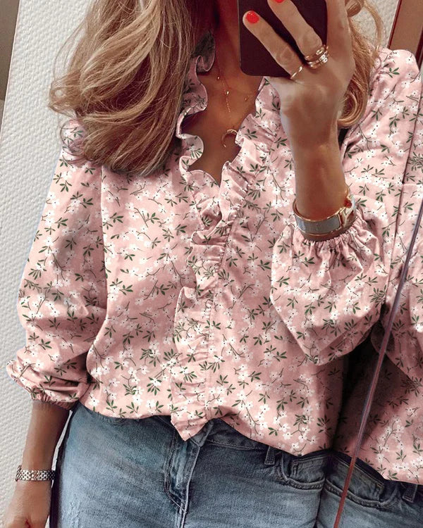 🌿✨ Blusa de Mulher – Primavera/Verão, Manga Longa, Design com Folhos, Elegante e Leve 📦
