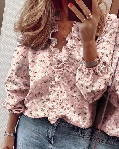 🌿✨ Blusa de Mulher – Primavera/Verão, Manga Longa, Design com Folhos, Elegante e Leve 📦