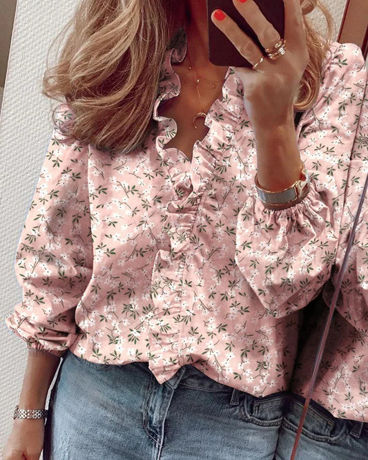 🌿✨ Blusa de Mulher – Primavera/Verão, Manga Longa, Design com Folhos, Elegante e Leve 📦
