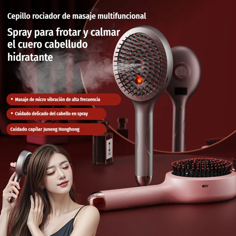 💆‍♀️Pente massajador com spray que relaxa o couro cabeludo, pente massajador para estilizar e cuidar do cabelo em casa com massagem vibratória.