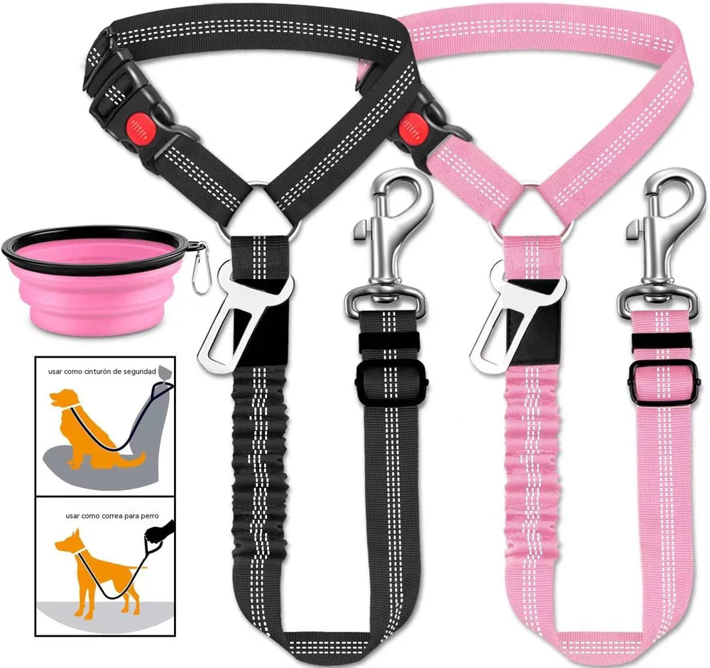 🐶🐕【2 peças 28,4 euros】 Cinto de segurança e trela para passear cães (2 em 1)