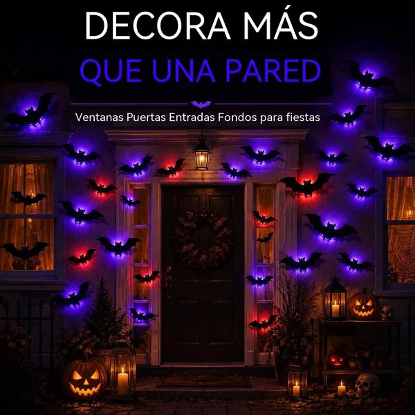 【12 peças】Decoração de parede de morcego com luzes LED 3D