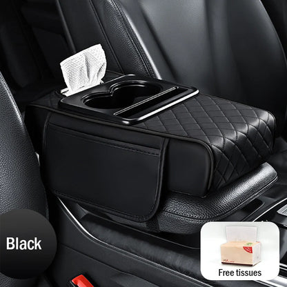 🚗Apoio de braço universal 4 em 1 em pele para automóvel ✅ Suporte para lenços embutido ✅ Suporte para copos