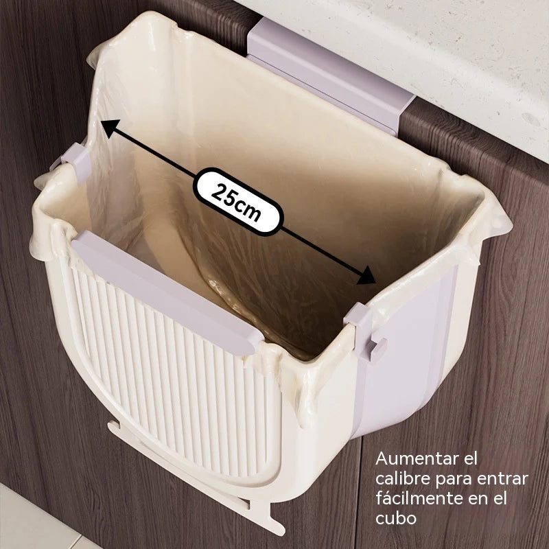 🗑️🚪Papeleira de cozinha dobrável para pendurar, ideal para portas de armários domésticos.