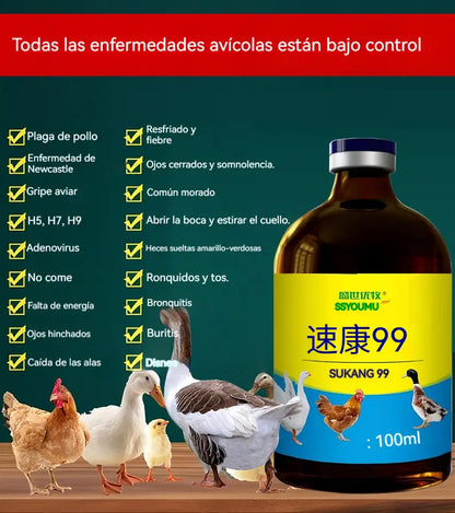 [2/4/6/8 frascos] 💊🐓🦆🕊️ Medicamento para o tratamento da gripe aviária, perda de apetite, diarreia e tosse em aves, galinhas, patos e gansos. 1 frasco de 100 ml.