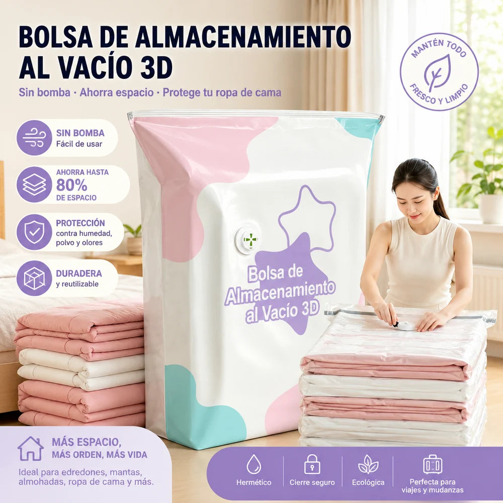 🧳【Conjunto de 5 peças】💨 Saco de armazenamento a vácuo grande e compressível: não necessita de bomba, à prova de fugas e ideal para poupar espaço nas malas e em casa ✈️