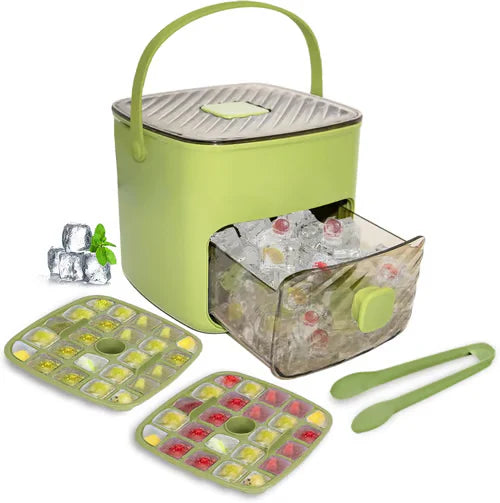 🥤🧊 35% de desconto! Máquina de gelo com função de armazenamento: produz 48 cubos de cada vez, tampa à prova de fugas. Empilhável, poupa espaço. Inclui pá de gelo e pinça 🏖️✅
