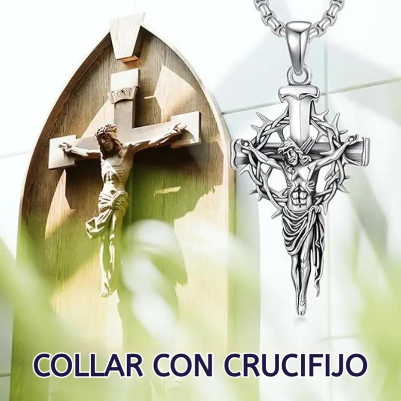🔥Colar com Pingente de Cruz e Halo de Espinhos