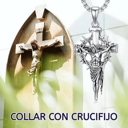 🔥Colar com Pingente de Cruz e Halo de Espinhos