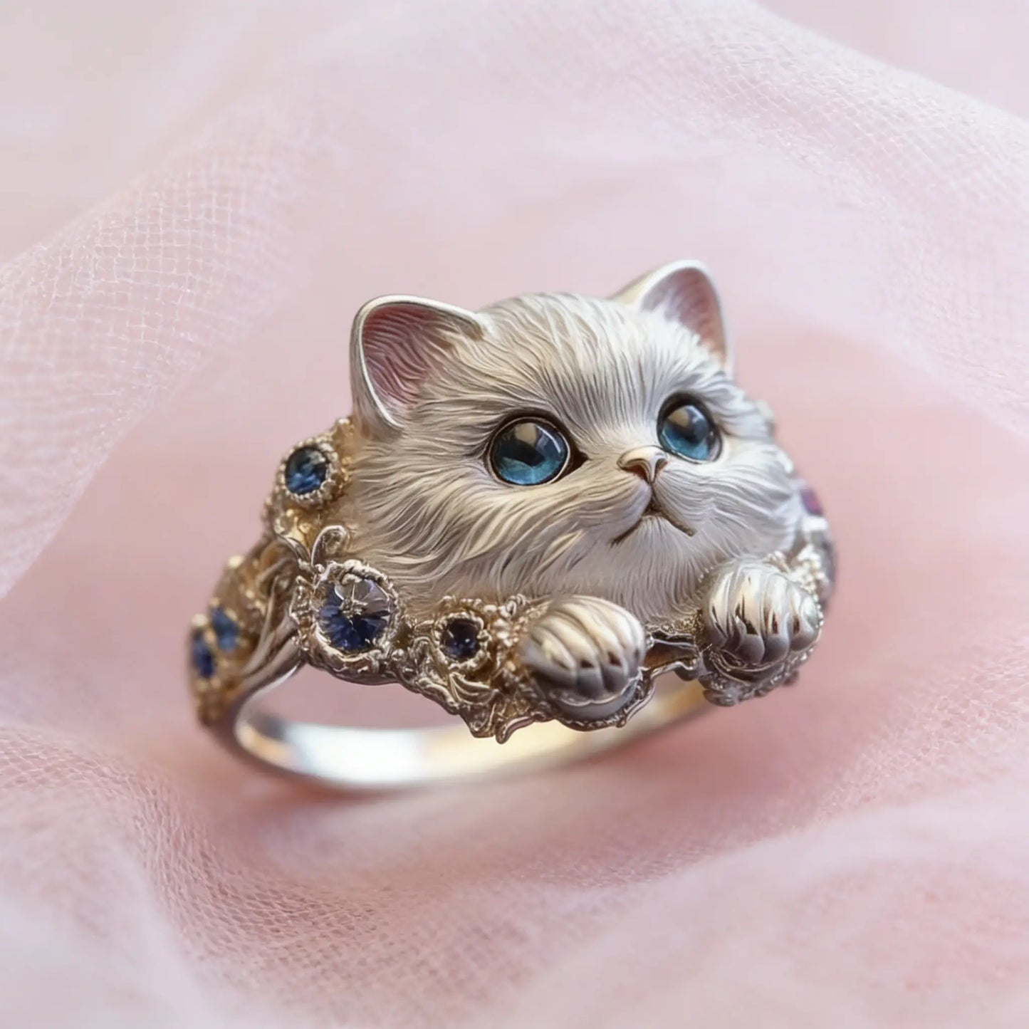 🎁😍🎁😍Dois artigos por apenas 29 euros: um anel de gatinho simples e elegante em prata de lei 925 com incrustações de diamantes.