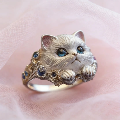 🎁😍🎁😍Dois artigos por apenas 29 euros: um anel de gatinho simples e elegante em prata de lei 925 com incrustações de diamantes.