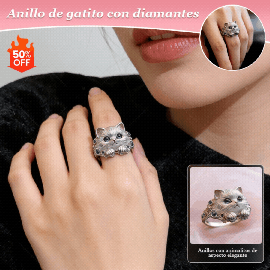 🎁😍🎁😍Dois artigos por apenas 29 euros: um anel de gatinho simples e elegante em prata de lei 925 com incrustações de diamantes.
