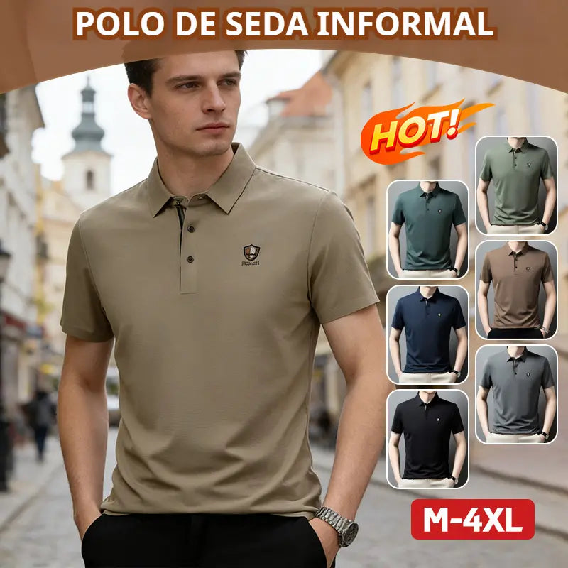 【M-4XL】Nova Camisola Polo Casual de Manga Curta com Lapela em Seda Gelo, Coleção Verão 2026
