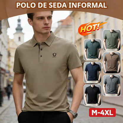 【M-4XL】Nova Camisola Polo Casual de Manga Curta com Lapela em Seda Gelo, Coleção Verão 2026
