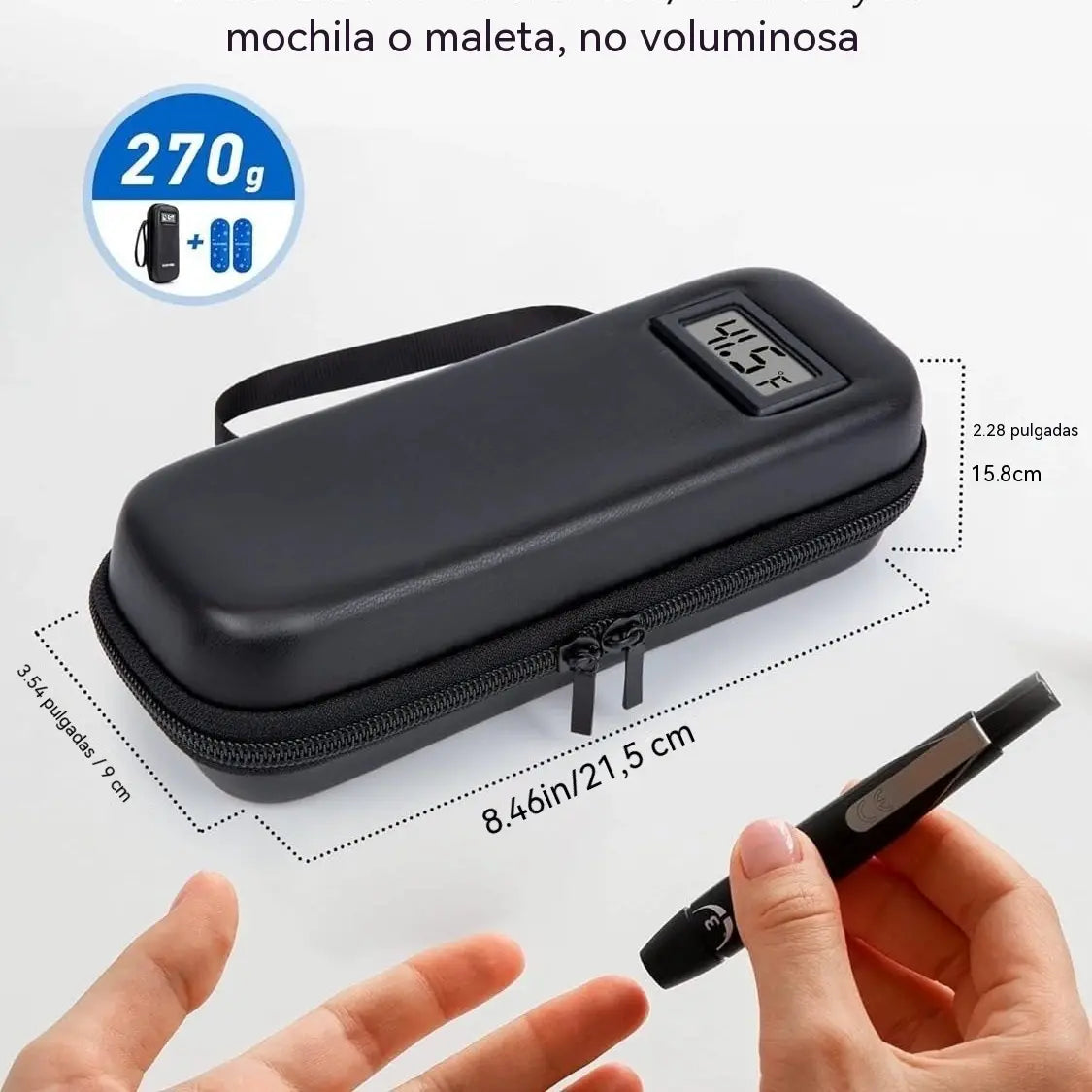 Estojo térmico para insulina com visor de temperatura.