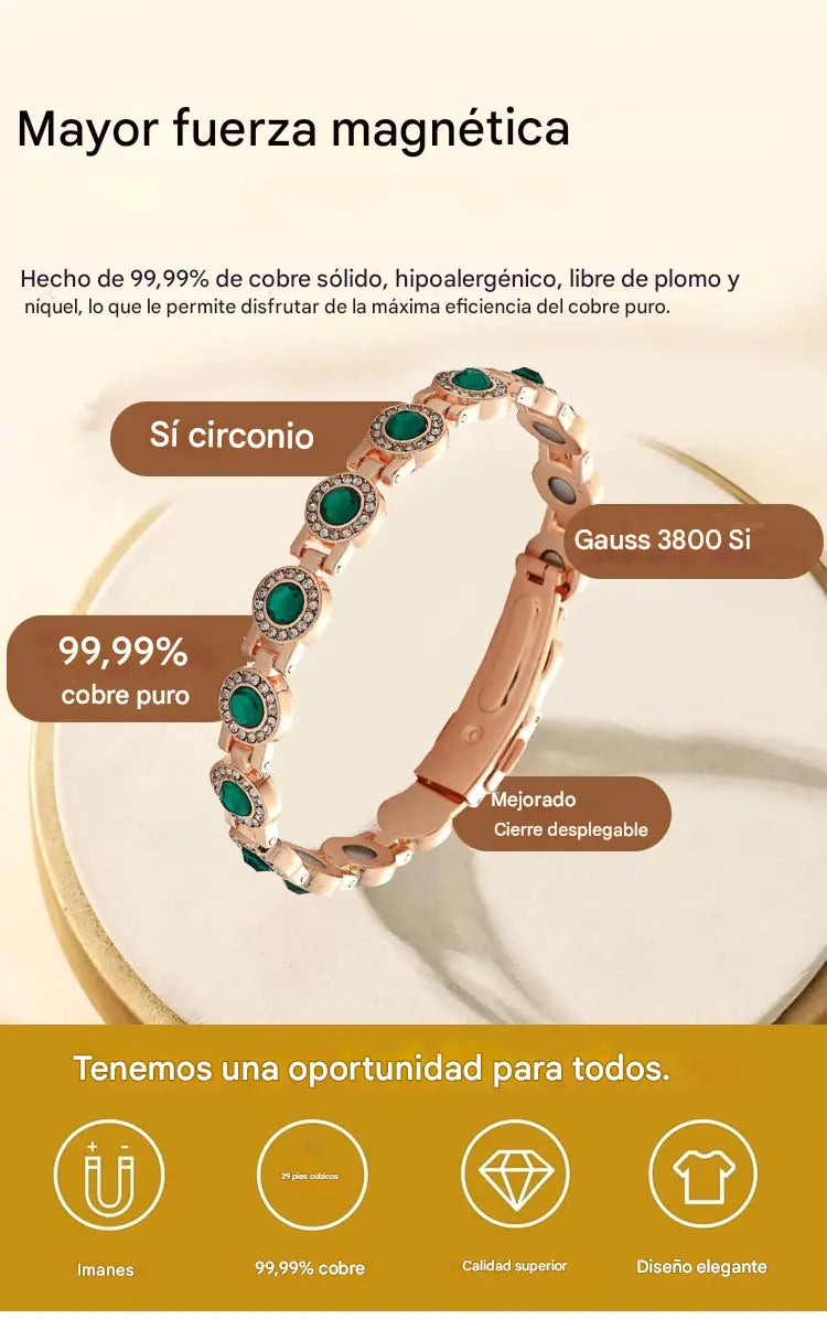 ✨Pulseira magnética de liga metálica elegante e luxuosa, pulseira magnética de zircónias cúbicas em cobre puro