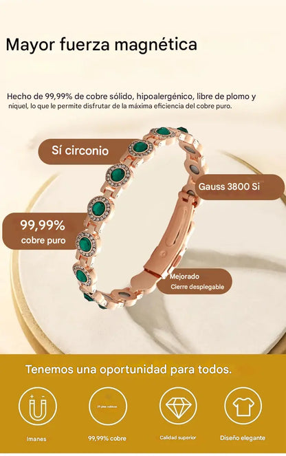 ✨Pulseira magnética de liga metálica elegante e luxuosa, pulseira magnética de zircónias cúbicas em cobre puro