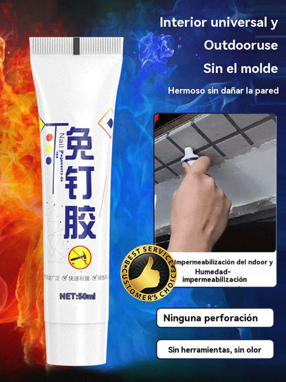 🧰📍【Compre um e leve outro grátis】Adesivo multiusos prático sem pregos: impermeável, não requer perfuração, pode ser utilizado em metal, plástico, azulejo, cerâmica, vidro e madeira.