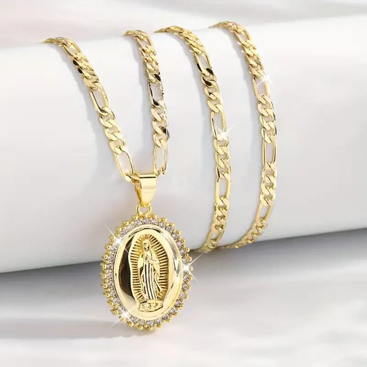 🔥Pingente da Virgem Maria em aço inoxidável dourado