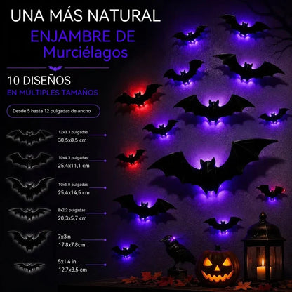 【12 peças】Decoração de parede de morcego com luzes LED 3D
