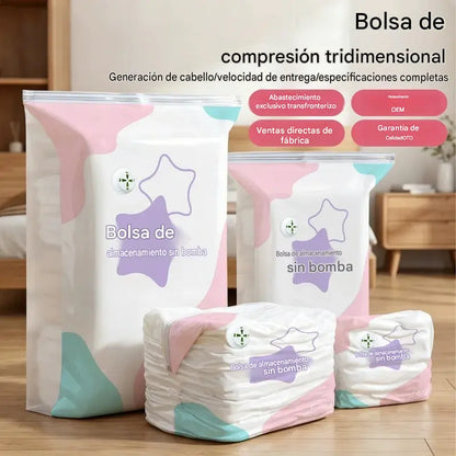🧳【Conjunto de 5 peças】💨 Saco de armazenamento a vácuo grande e compressível: não necessita de bomba, à prova de fugas e ideal para poupar espaço nas malas e em casa ✈️
